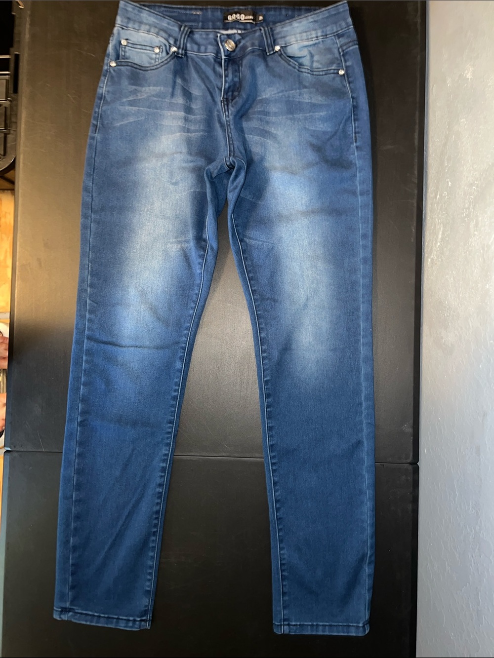 GOGO Women’s Straight Leg Jeans in Medium Blue Wash